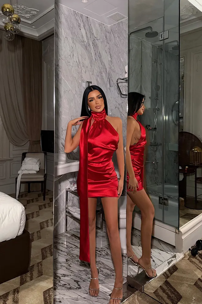 EYYO ATELIER Rot Sexy Glam Elegant Formal Bodycon Mini Kleid Großhandelskleidung Weihnachten