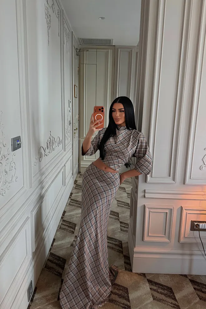 EYYO ATELIER Bež Elegantan Uži Kroj Sirena Maxi Set Veleprodaja odjeće Vintage