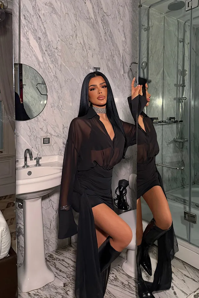 EYYO ATELIER جلس أسود جنسي رائع رَسمِيّ بريق ملابس بالجملة 1