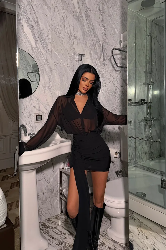 EYYO ATELIER جلس أسود جنسي رائع رَسمِيّ بريق ملابس بالجملة عيد ميلاد