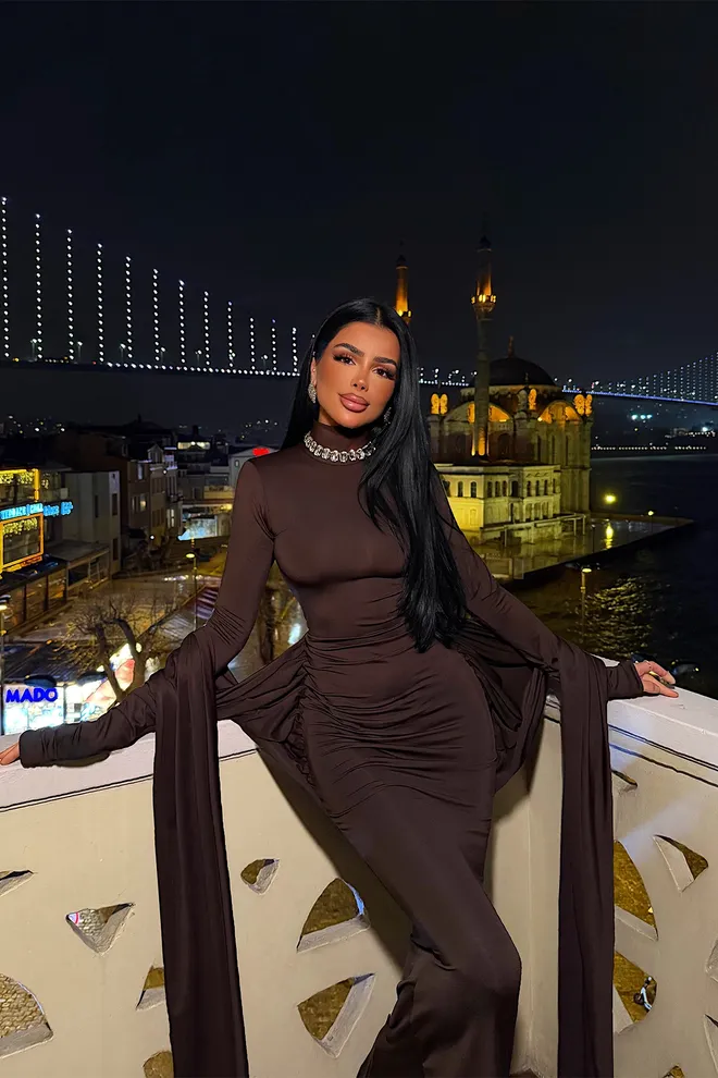 EYYO ATELIER Brown Sexy Elegant Formal Glam Bodycon Dress Wholesale Clothing 1