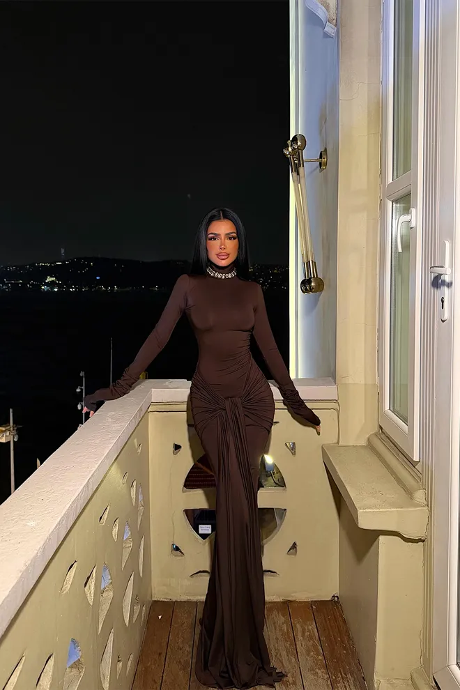 EYYO ATELIER Brown Sexy Elegant Formal Glam Bodycon Dress Wholesale Clothing Cocktail