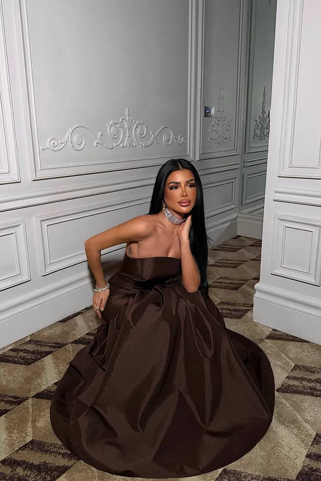 EYYO ATELIER Brown Fit And Flare Strapless Dress Wholesale Clothing Cocktail