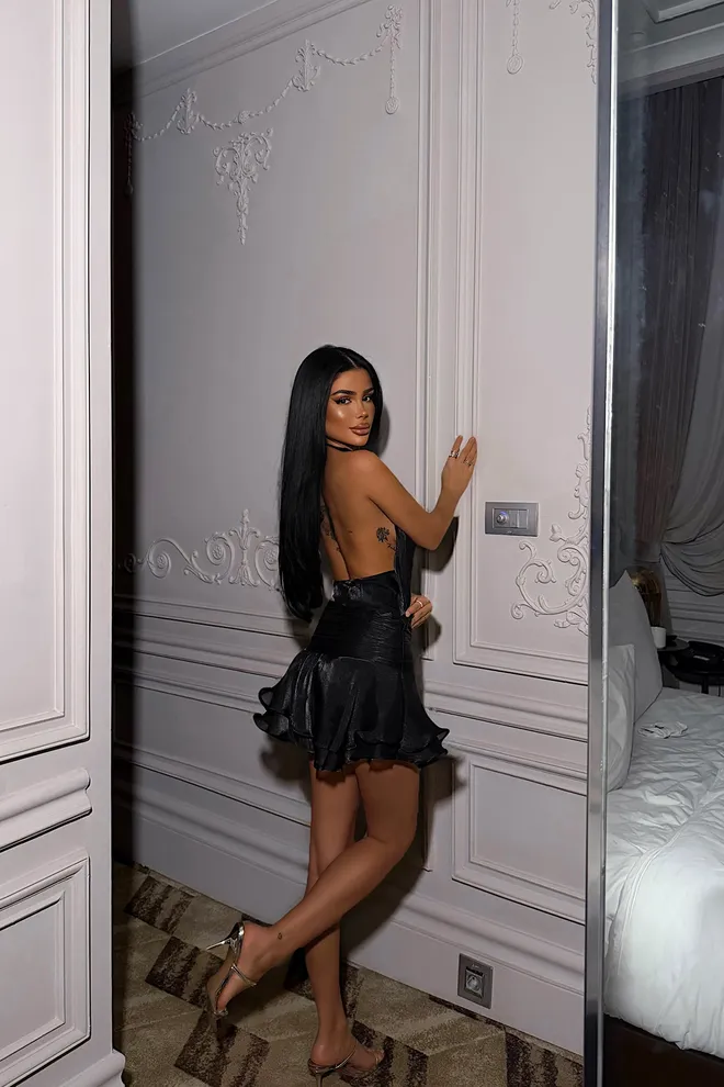 EYYO ATELIER Elegant Black Skater Dress With High Neck Wholesale Clothing Spring