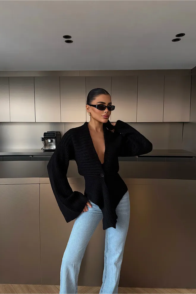 EYYO ATELIER Black Sexy Casual Elegant Cardigan Wholesale Clothing Lounge