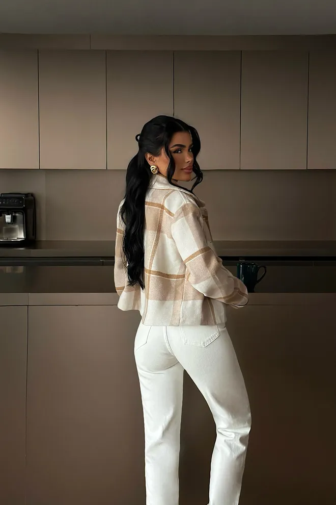 EYYO ATELIER Μπεζ Καρό Shacket Μπουφάν Χονδρικό εμπόριο ενδυμάτων Άνοιξη