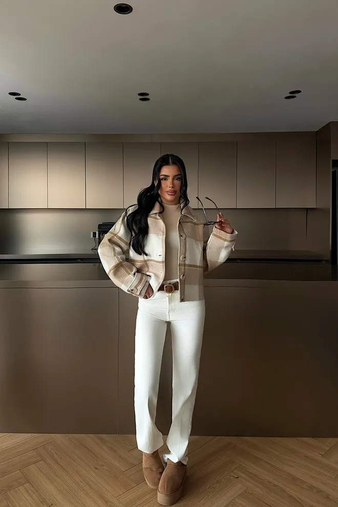 EYYO ATELIER Бежово Карирано Шакет Яке Дрехи на едро Небрежен