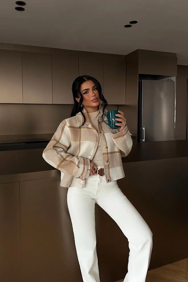 EYYO ATELIER Μπεζ Καρό Shacket Μπουφάν Χονδρικό εμπόριο ενδυμάτων 1