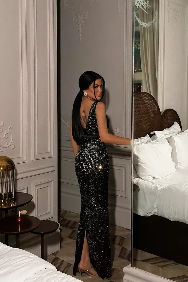 EYYO ATELIER Juoda Blizgios Seksuali Bodycon Suknelė Didmeninė prekyba drabužiais Vasara