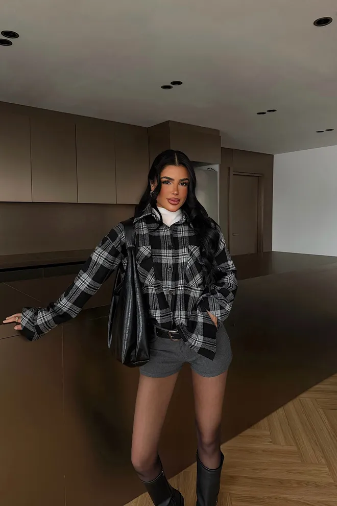 EYYO ATELIER Giacca Sopracamicia Nera A Quadri Abbigliamento all'ingrosso 1