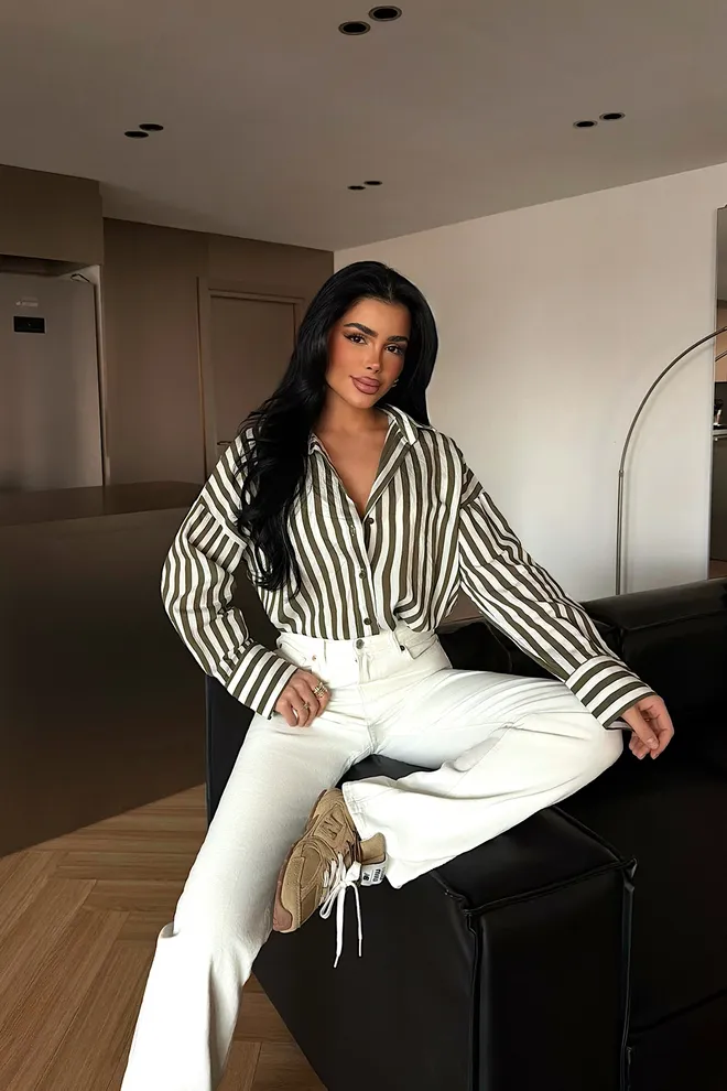 EYYO ATELIER Zelená Pruhovaná Košeľa Veľkoobchod s oblečením 0