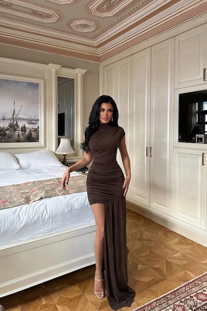 EYYO ATELIER Hnedé Sexy Elegantné Formálne Glam Bodycon Šaty Veľkoobchod s oblečením Sexy