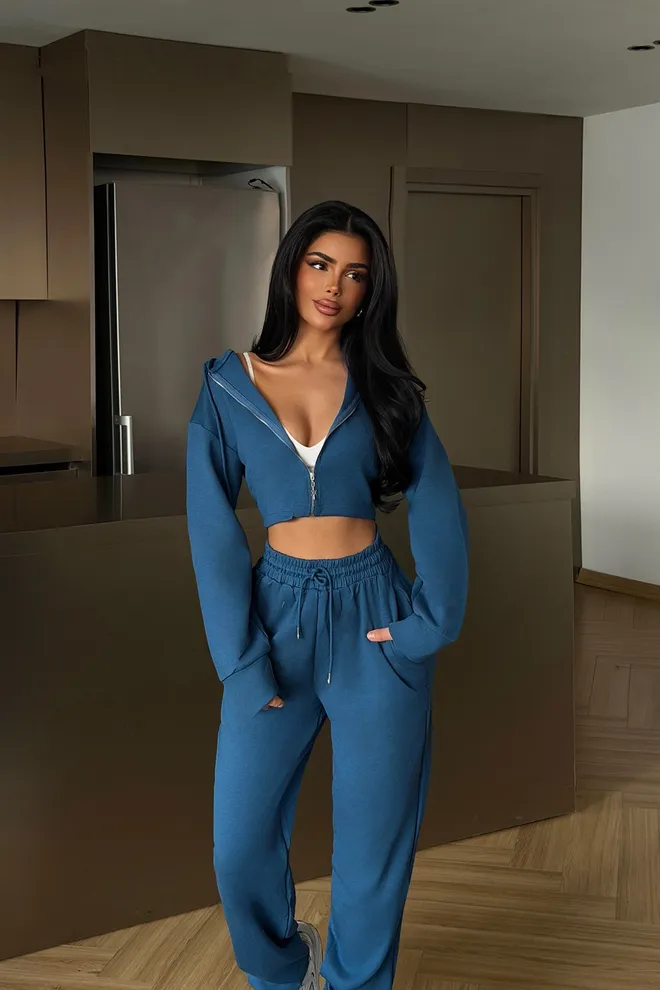 EYYO ATELIER Tepláková Súprava Modrá Neformálny Šport Streetwear Joggery Veľkoobchod s oblečením Neformálny