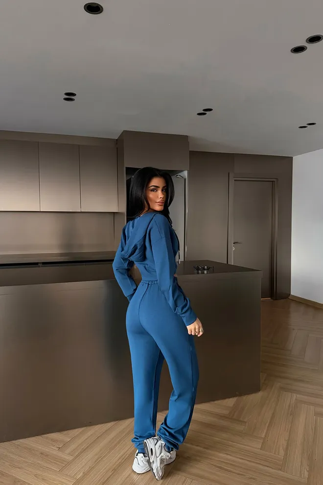 EYYO ATELIER Blue Tracksuit Casual Sport Streetwear Jogger Wholesale Clothing Spring