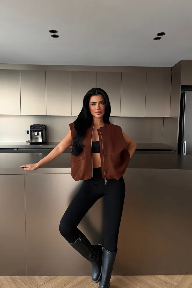 EYYO ATELIER Коричневый Жилет С Карманом Оптовая продажа одежды 0