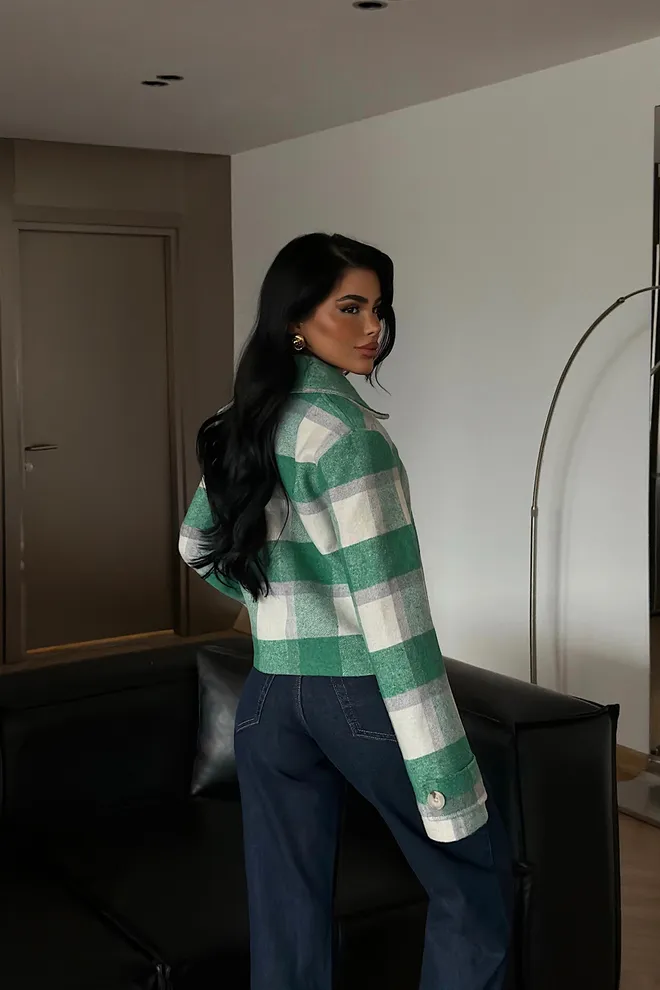 EYYO ATELIER Green Plaid Buttoned Overshirt Jacket Wholesale Clothing Spring