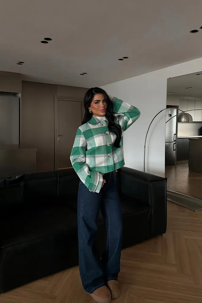 EYYO ATELIER Green Plaid Buttoned Overshirt Jacket Wholesale Clothing Lounge