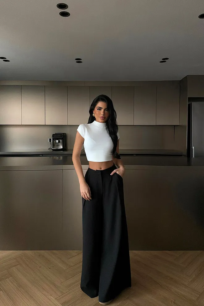 EYYO ATELIER Siyah Zarif Palazzo Pantolon Toptan Giyim İş