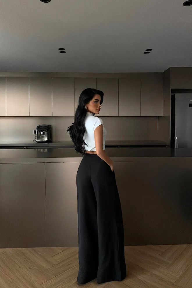 EYYO ATELIER Siyah Zarif Palazzo Pantolon Toptan Giyim Bahar