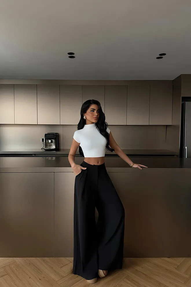 EYYO ATELIER Siyah Zarif Palazzo Pantolon Toptan Giyim 1