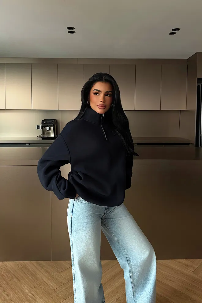 EYYO ATELIER Black Oversized Fit High Neck Sweatshirt Wholesale Clothing Casual