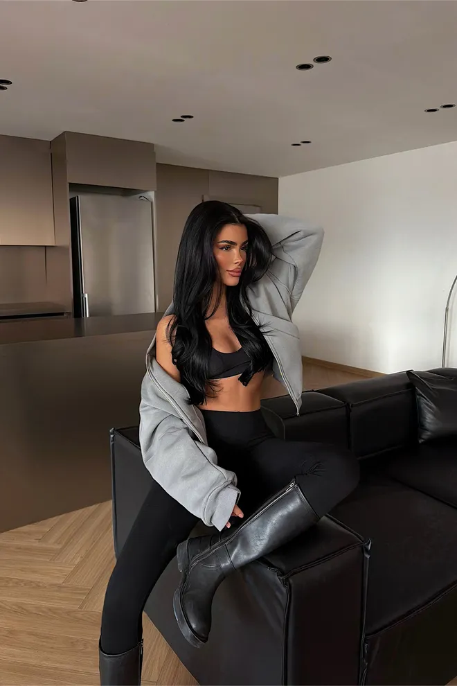 EYYO ATELIER Grey Oversized Fit Cardigan With Kangaroo Pocket Wholesale Clothing 1