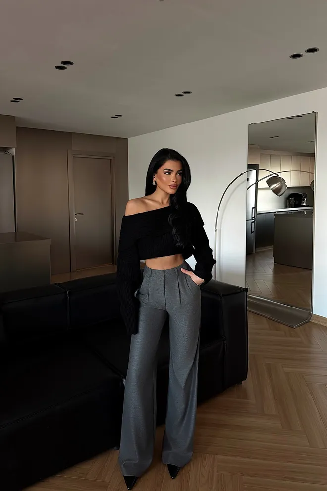 EYYO ATELIER Szare Eleganckie Casual Formalne Spodnie Palazzo Hurtowa sprzedaż odzieży Casual