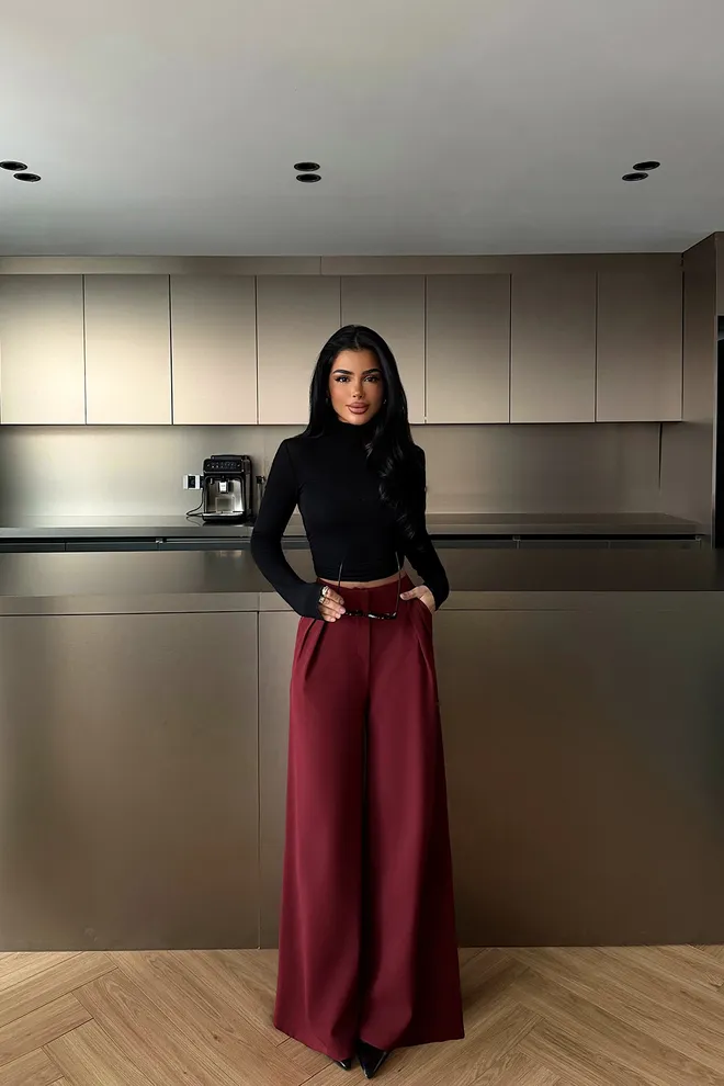 EYYO ATELIER Bordo Palazzo Pantolon Toptan Giyim İş