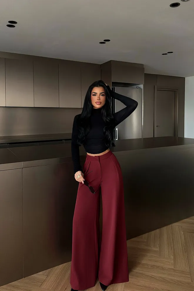 EYYO ATELIER Bordowe Czerwone Spodnie Palazzo Hurtowa sprzedaż odzieży Casual