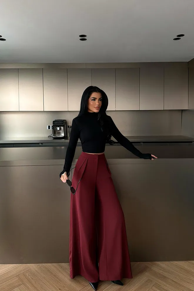 EYYO ATELIER Bordo Palazzo Pantolon Toptan Giyim 1