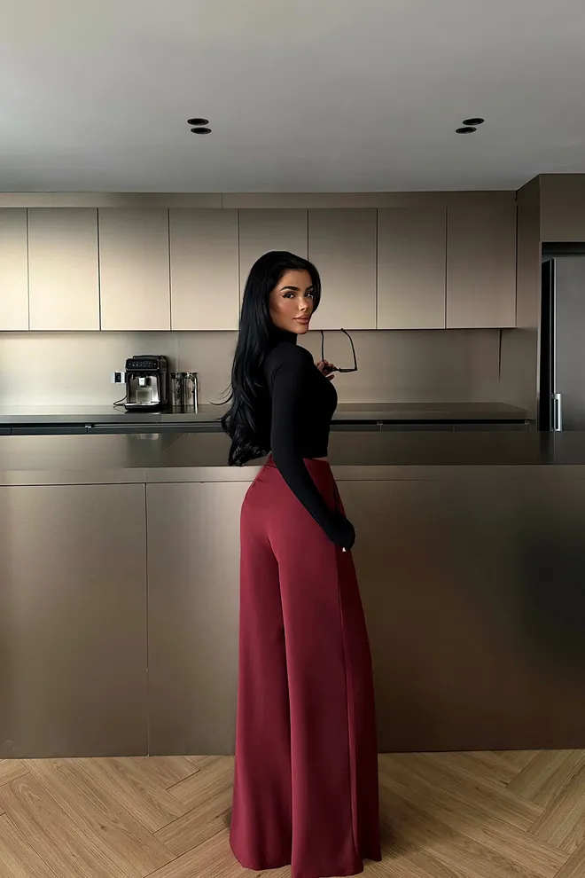 EYYO ATELIER Bordo Palazzo Pantolon Toptan Giyim Bahar