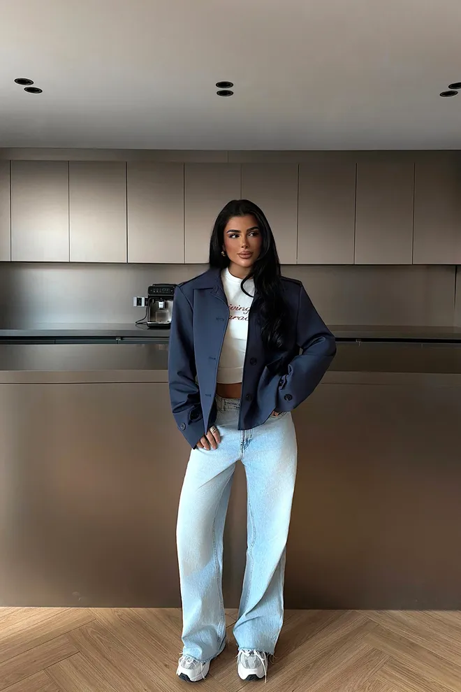 EYYO ATELIER Navy Blue Jacket Single Breasted Blazer With Point Collar Wholesale Clothing Lounge