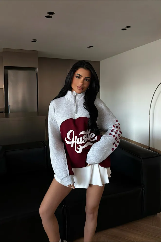 EYYO ATELIER Sivi Oversized Pulover S Visokim Izrezom Veleprodaja odjeće Ležerni