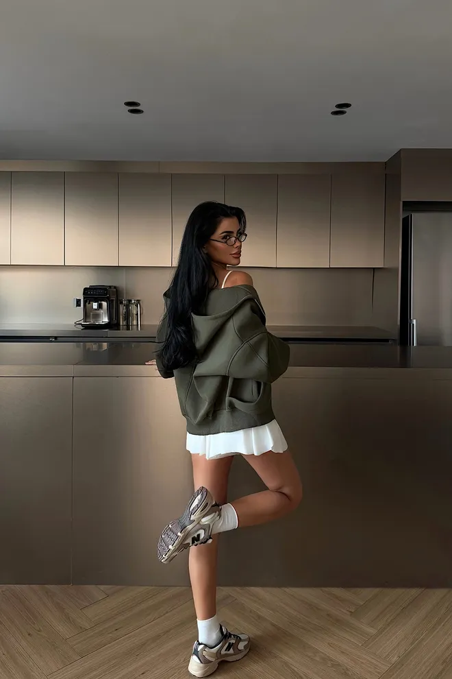 EYYO ATELIER Green Hooded Neck Oversized Zip Up Cardigan Wholesale Clothing Spring