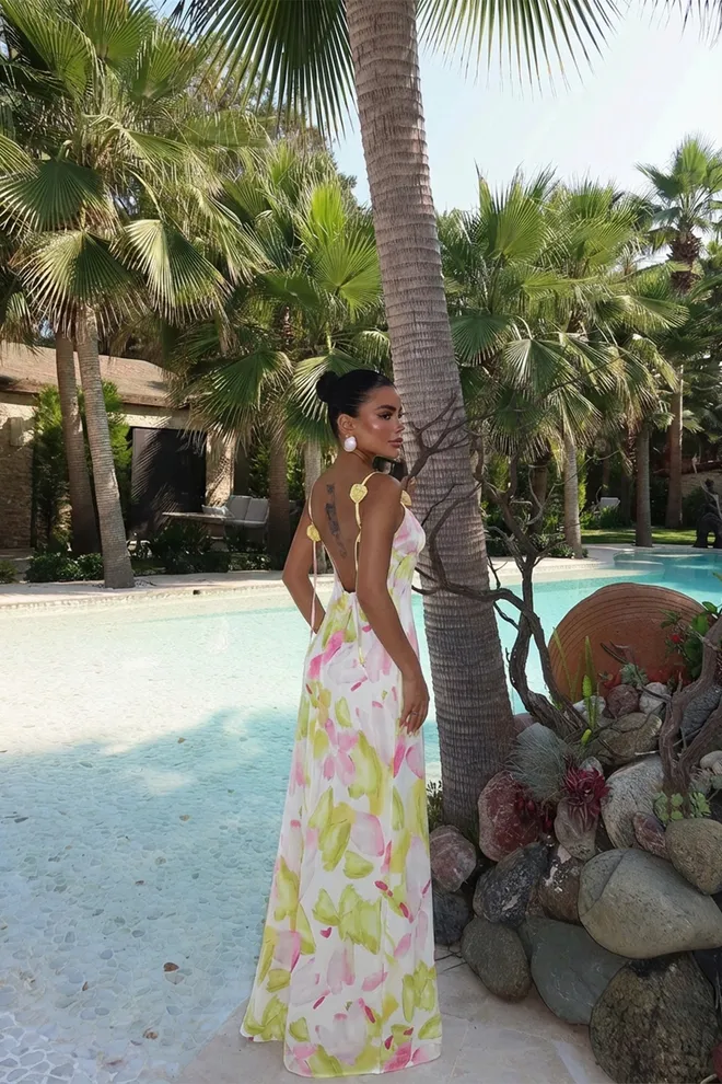 EYYO ATELIER Beyaz Seksi Zarif Işıltılı Slip Elbise Toptan Giyim 1