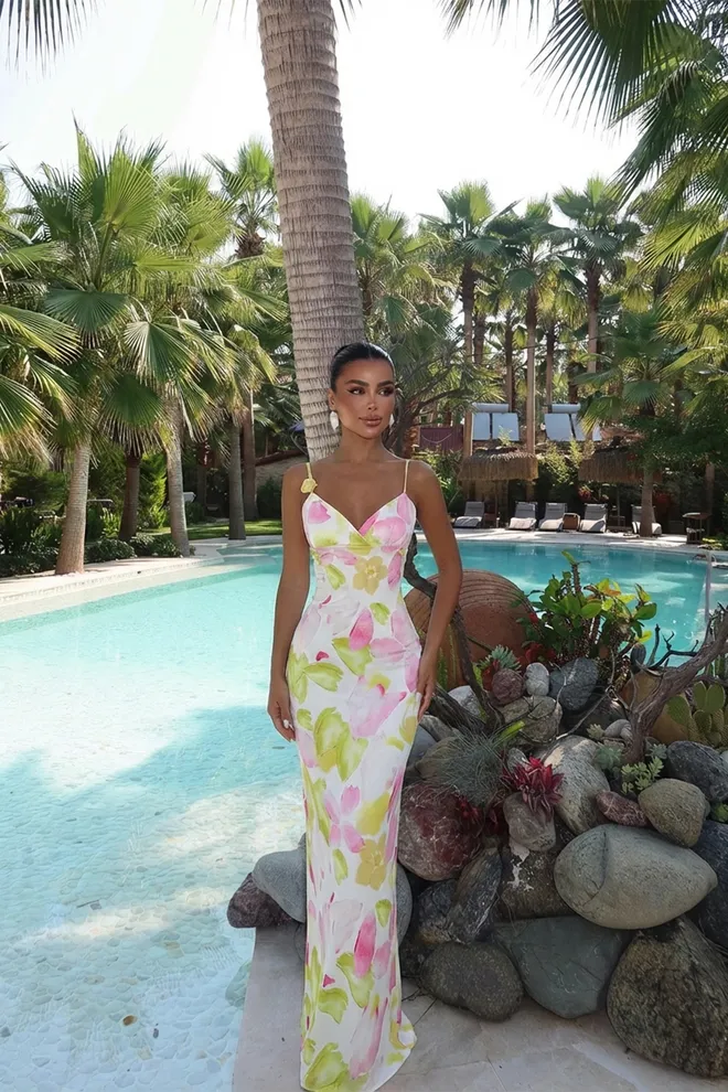 EYYO ATELIER Beyaz Seksi Zarif Işıltılı Slip Elbise Toptan Giyim Zarif