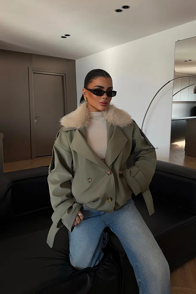 EYYO ATELIER Khaki Double Breasted Blazer Jacket Wholesale Clothing Lounge