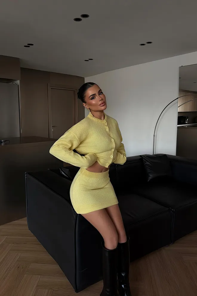 EYYO ATELIER Komplet Żółty Seksowny Casual Elegancki Glam Hurtowa sprzedaż odzieży Casual