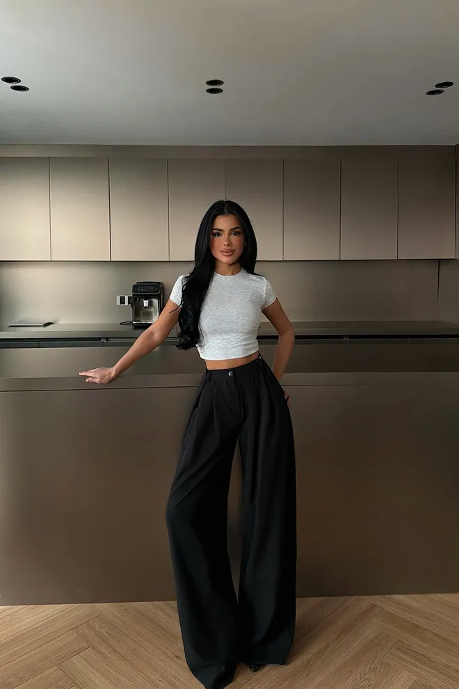 EYYO ATELIER Czarne Eleganckie Formalne Casual Spodnie Hurtowa sprzedaż odzieży Casual