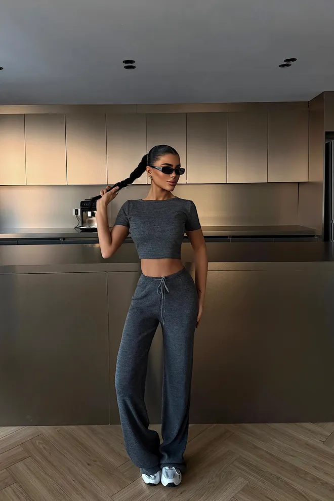 EYYO ATELIER Grey Casual Sport Set Wholesale Clothing Casual