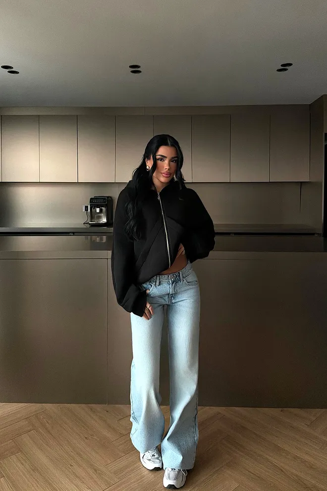 EYYO ATELIER Black Cardigan Oversized Hooded Zip Up Wholesale Clothing 1