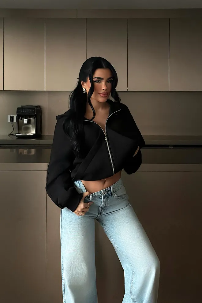 EYYO ATELIER Black Cardigan Oversized Hooded Zip Up Wholesale Clothing Lounge