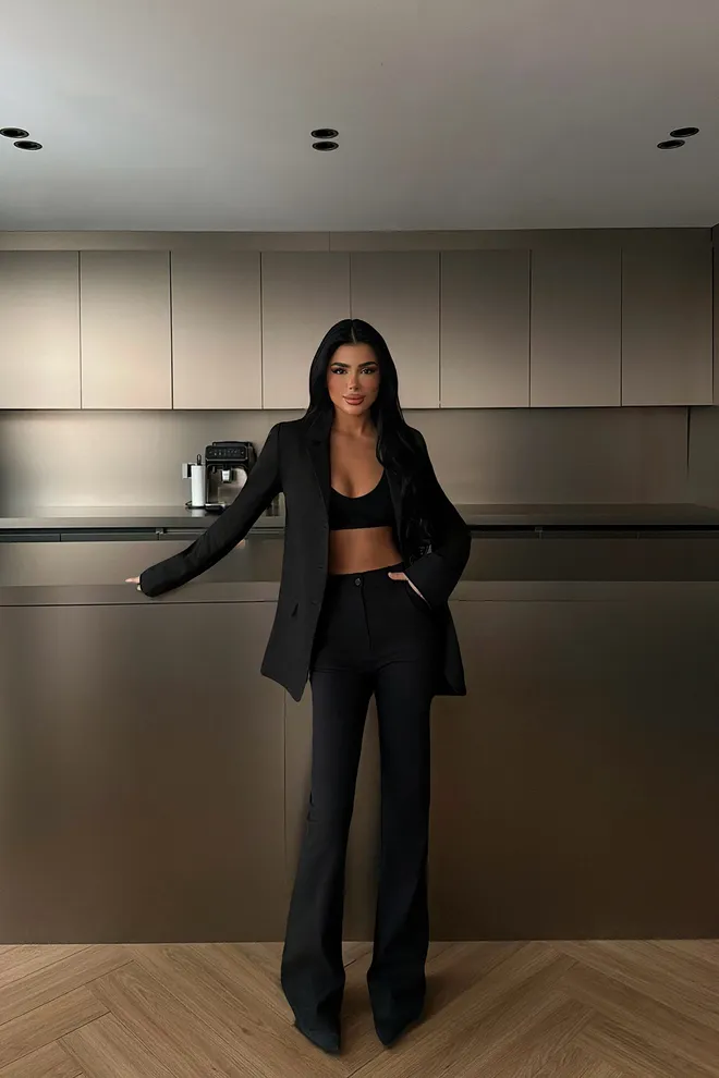 EYYO ATELIER Black Slim Fit Elegant Buttoned Suit Wholesale Clothing Work