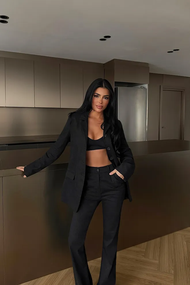 EYYO ATELIER Black Slim Fit Elegant Buttoned Suit Wholesale Clothing 1