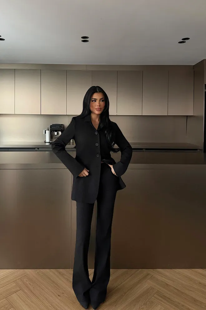 EYYO ATELIER Czarny Elegancki Slim Fit Garnitur Na Guziki Hurtowa sprzedaż odzieży Seksowny