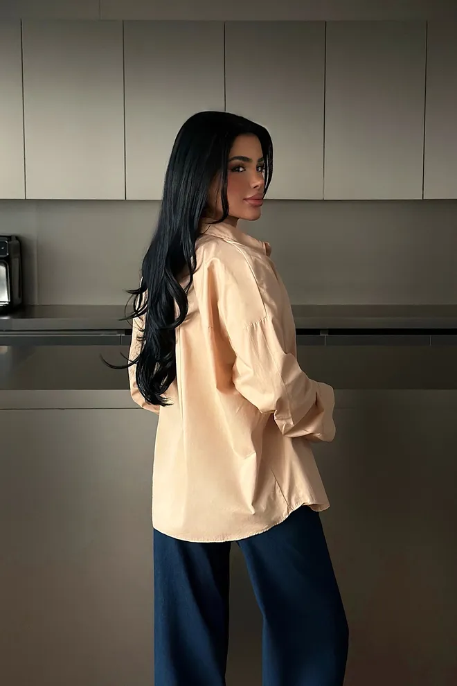 EYYO ATELIER Beige Oversized Casual Shirt With Notched Neck Wholesale Clothing Spring