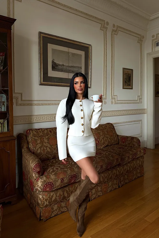 EYYO ATELIER Komplet Biały Elegancki Seksowny Formalny Hurtowa sprzedaż odzieży Seksowny