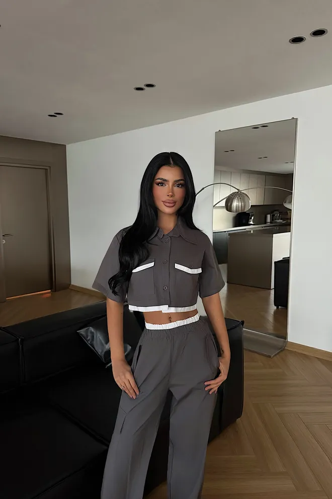 EYYO ATELIER Komplet Szary Casual Odzież Uliczna Sportowy Set Hurtowa sprzedaż odzieży Odpoczynek