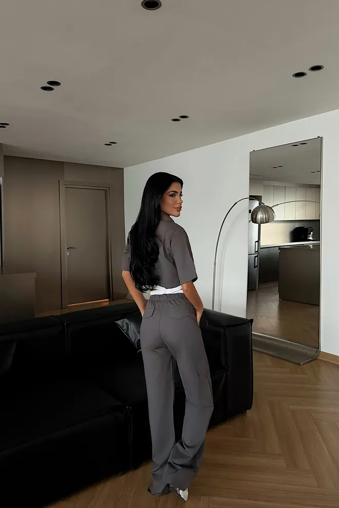 EYYO ATELIER Komplet Szary Casual Odzież Uliczna Sportowy Set Hurtowa sprzedaż odzieży Wiosna