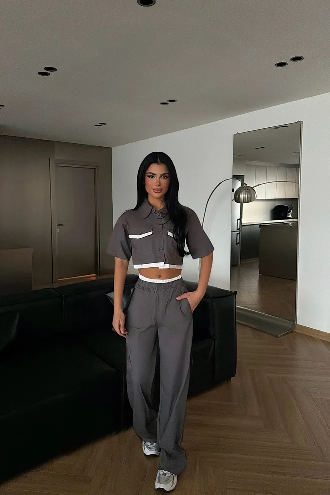 EYYO ATELIER Komplet Szary Casual Odzież Uliczna Sportowy Set Hurtowa sprzedaż odzieży 1